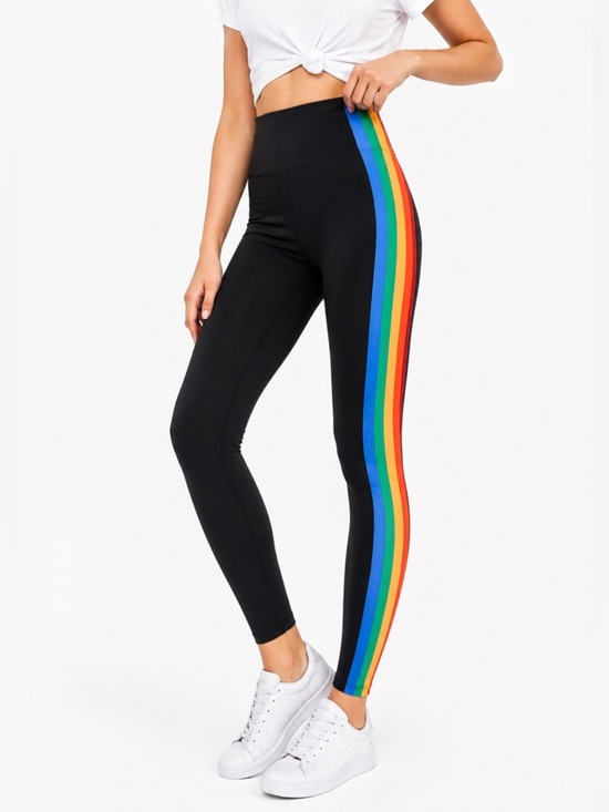 Beach Riot Pants - Beach Riot Black Rainbow Stripe High Rise Leggings Size M NWOT